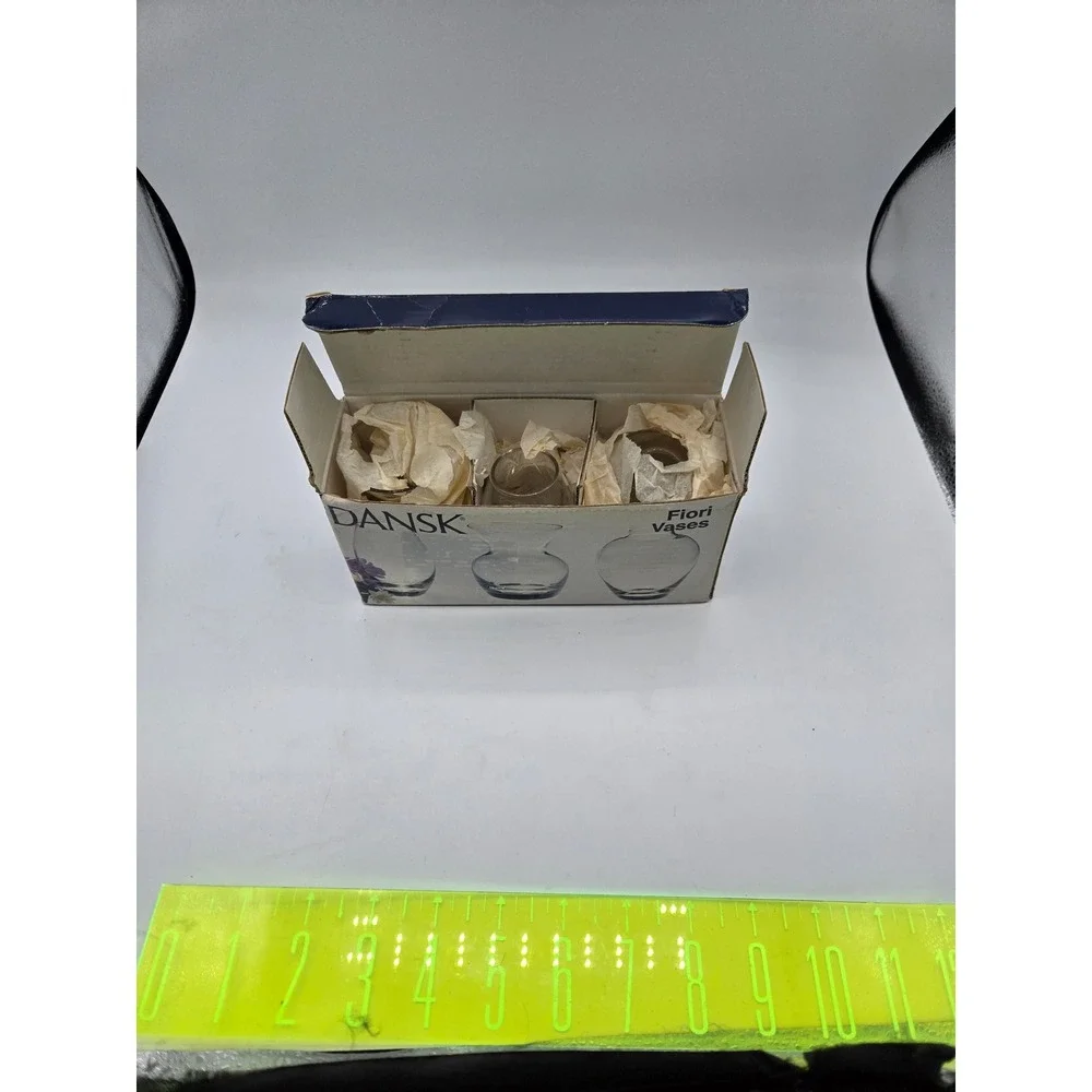 Dansk Fiori Clear Crystal Miniature Bud Vases - Set of‎ 3 with Original Box